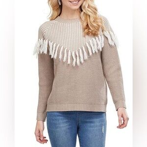 Mud Pie Leo Tassel Fringe Taupe Sweater size S